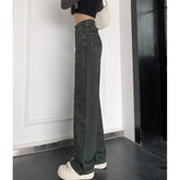 Female New Spring Cement Grey High Waist Thin Small Wide-Legged Trousers Jeans